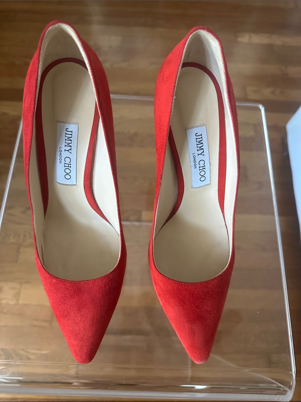 Jimmy Choo Red Suede Pointed Pumps